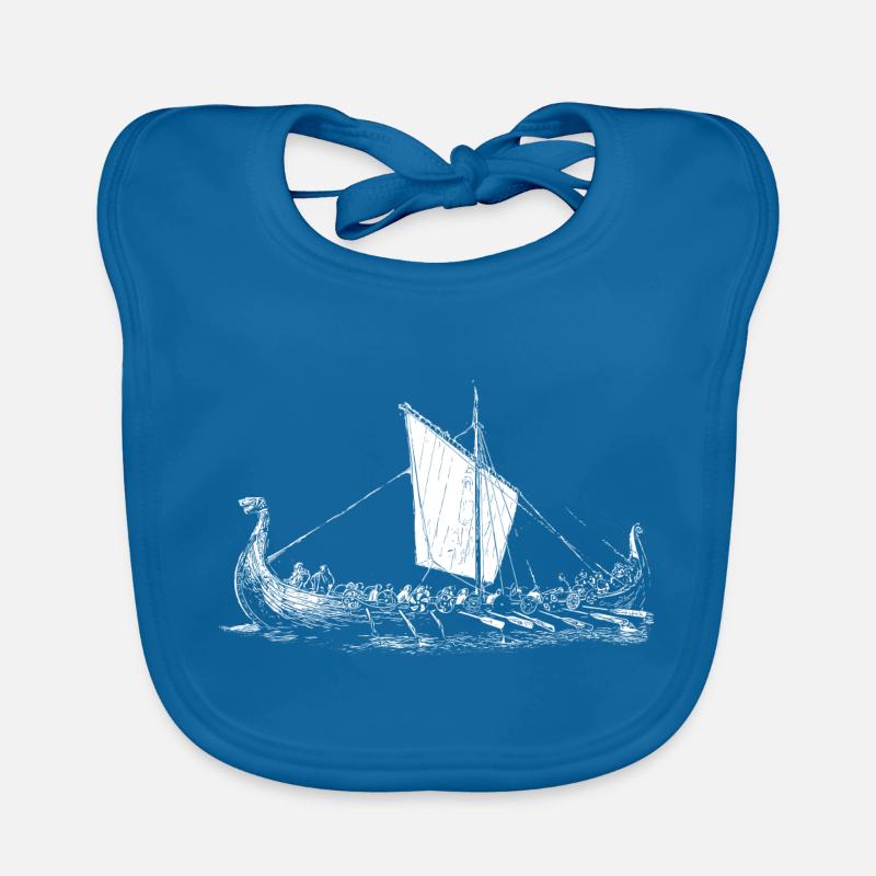 Wikinger Motiv > Wikinger Boot - Langschiff - Baby Bio-Lätzchen - Pfauenblau