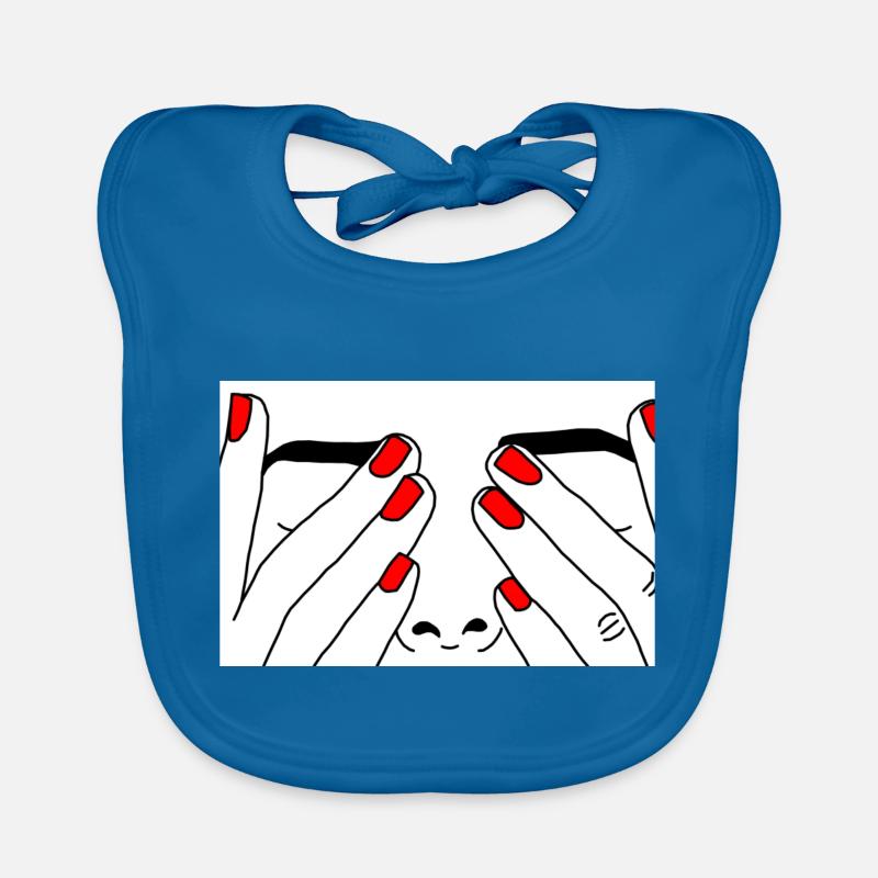 Visage ongle rouge - Bavoir bio Bébé - bleu paon