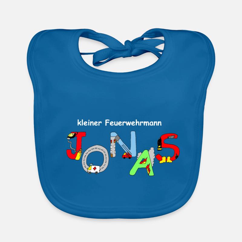 Jonas fire brigade motif with name for children Organic Baby Bibs