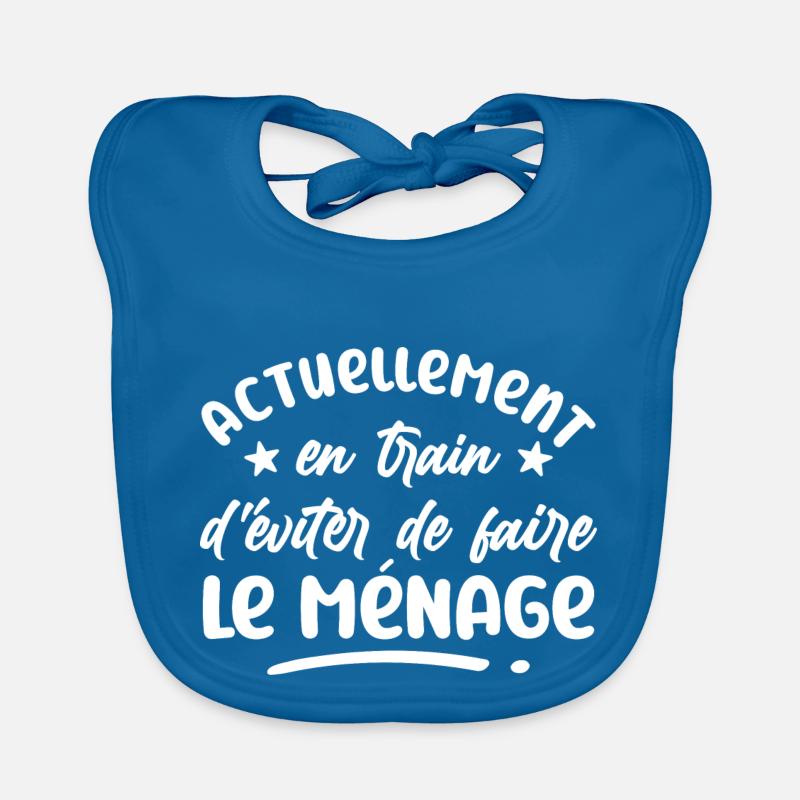 actuellement, en train d'eviter le ménage - humour - Bavoir bio Bébé - bleu paon