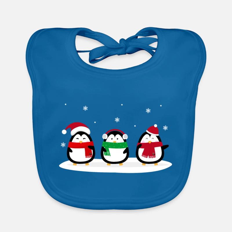 Les pingouins à Noël - Bavoir bio Bébé - bleu paon