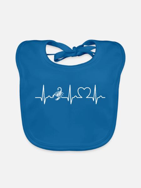 Scorpion - Dard empoisonné - Pouls - Courbe cardiaque - ECG - Bavoir bio Bébé - bleu paon - Devant