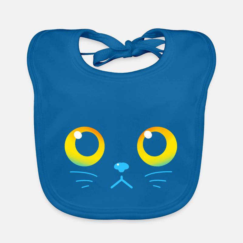 Curieux yeux de chat noir - Bavoir bio Bébé - bleu paon