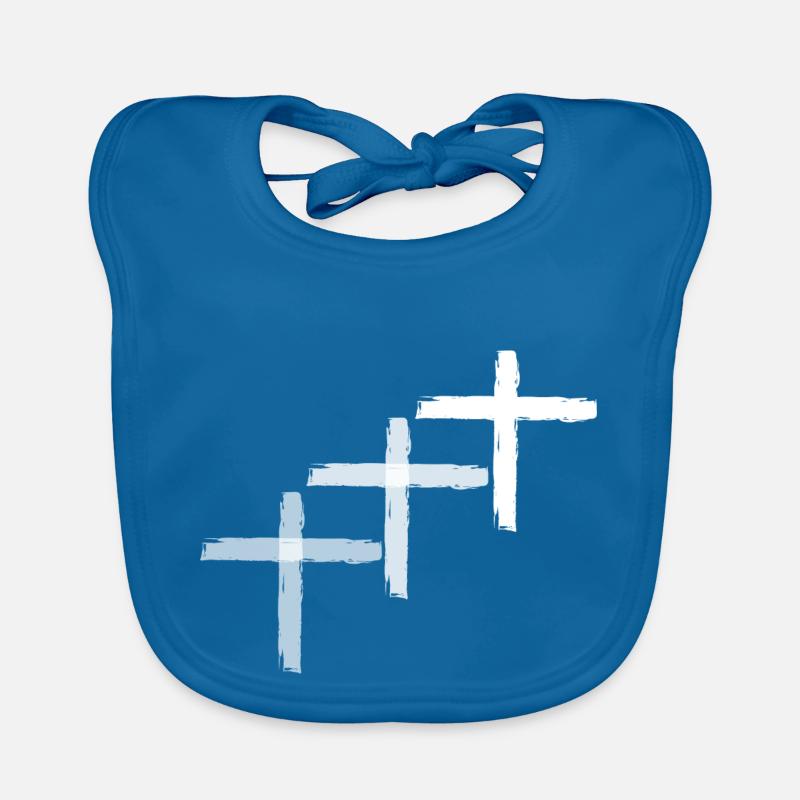 Croix 3 blanc - Bavoir bio Bébé - bleu paon