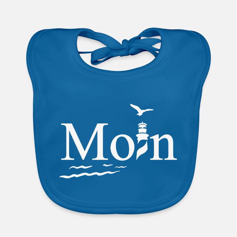 Maritimes Moin Design mit Möwe und Leuchtturm - Baby Bio-Lätzchen - Pfauenblau