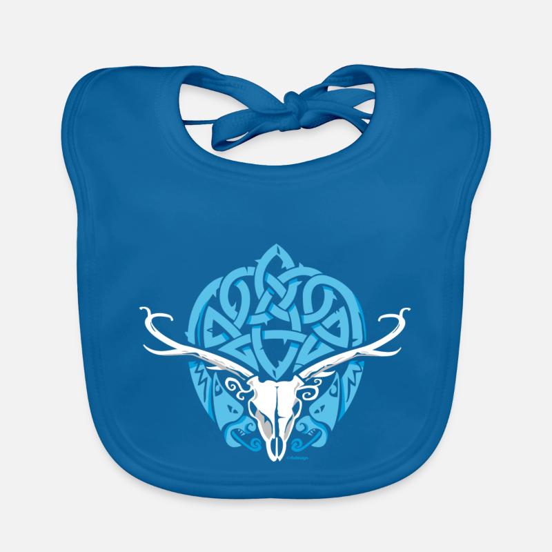 Cerf celtique - Bavoir bio Bébé - bleu paon