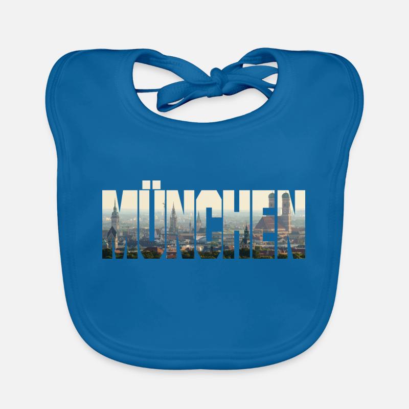 München Panorama - Baby Bio-Lätzchen - Pfauenblau