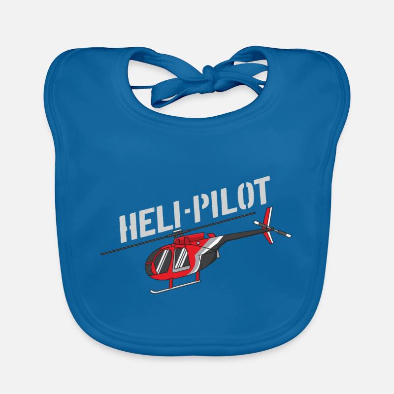 Pilote Heli | Pilote d'hélicoptère - Bavoir bio Bébé - bleu paon