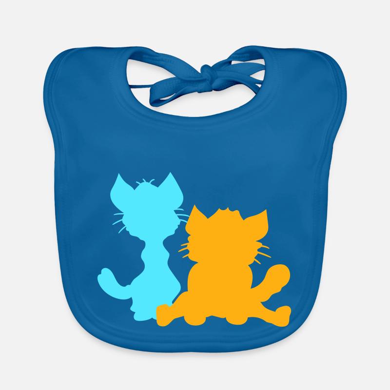 2 Sitzende Katzen Zwei Freunde Team Silhouetten Baby Bio-Lätzchen