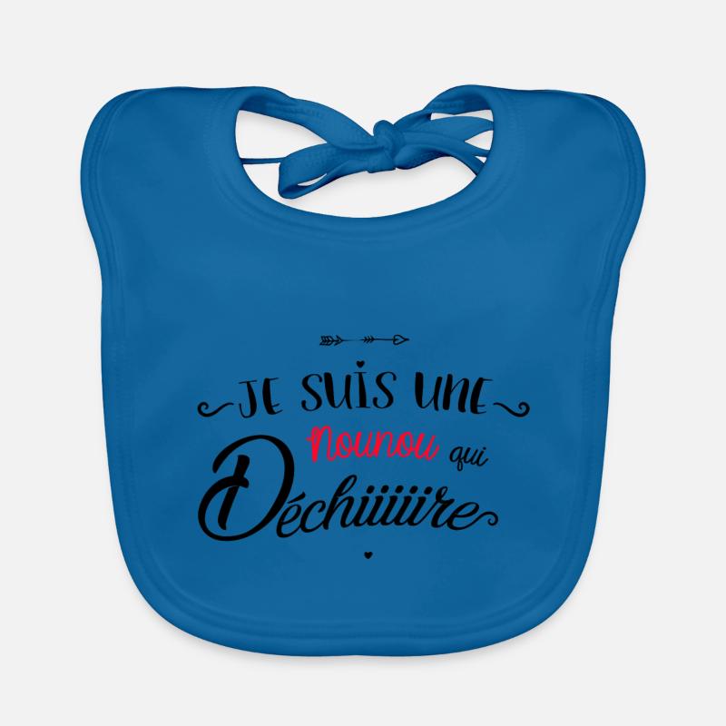Nounou qui déchire - Bavoir bio Bébé - bleu paon