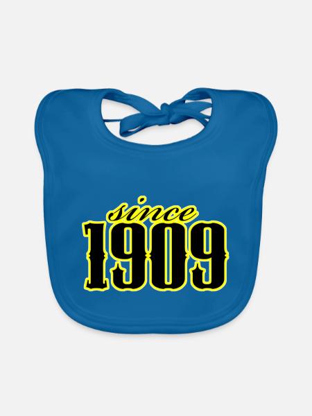 depuis 1909 (noir) - Bavoir bio Bébé - bleu paon - Devant