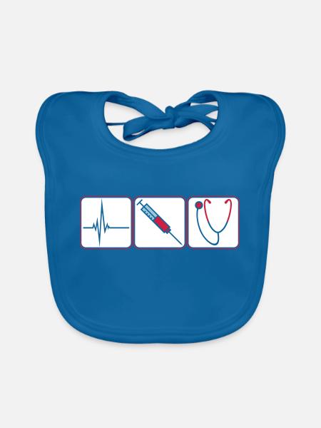 3 arzt button spritze logo Stethoskop abhoeren her - Baby Bio-Lätzchen - Pfauenblau - Vorne