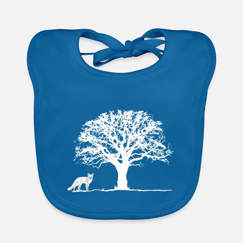 Arbre et renard - Bavoir bio Bébé - bleu paon