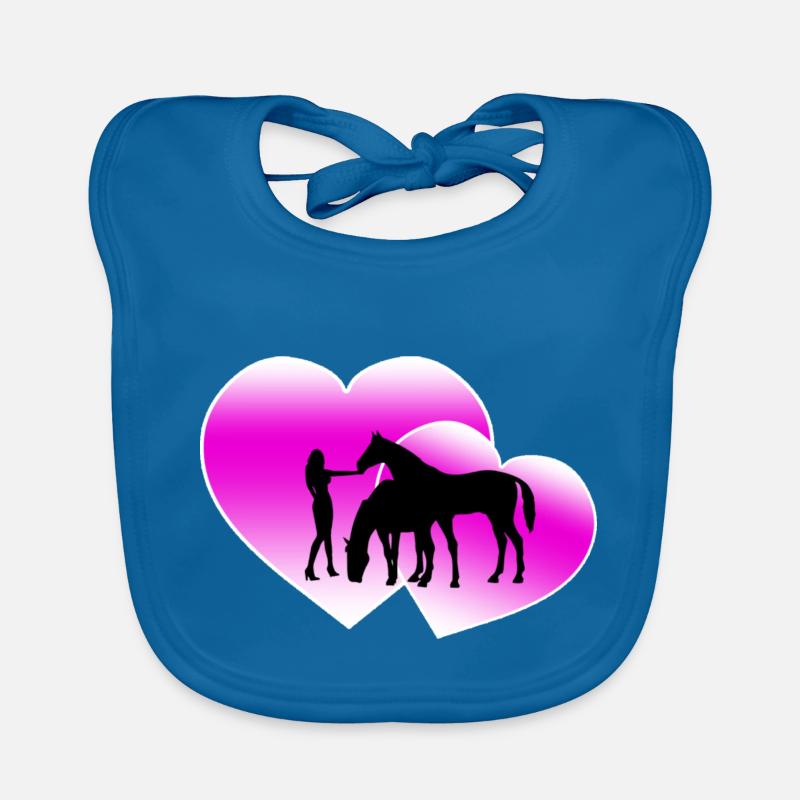Chevaux - Bavoir bio Bébé - bleu paon