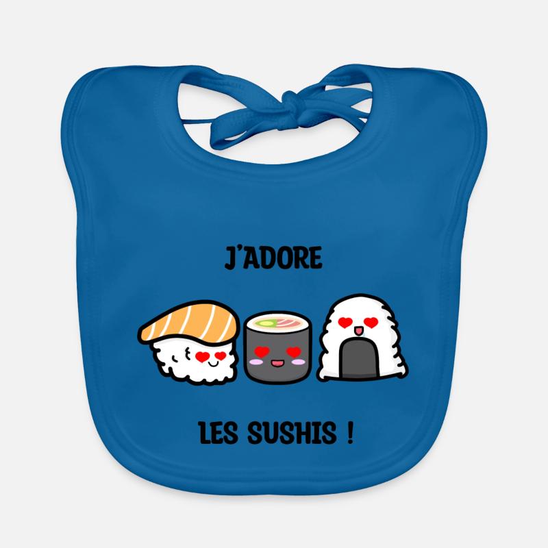 J'adore les Sushis ! - Bavoir bio Bébé - bleu paon