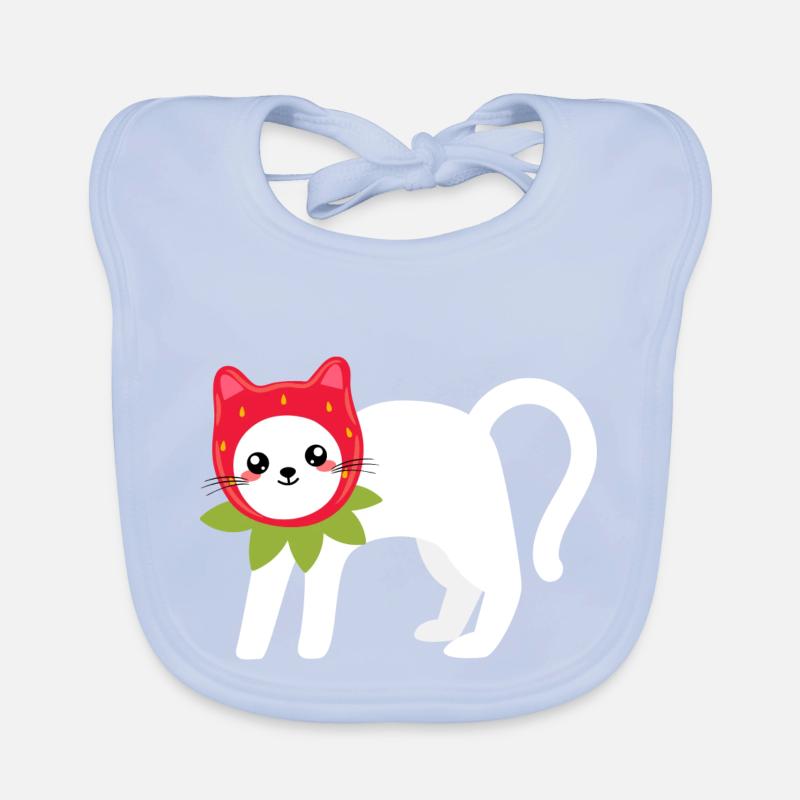 Cat In A Strawberry Pattern Hat Organic Baby Bibs
