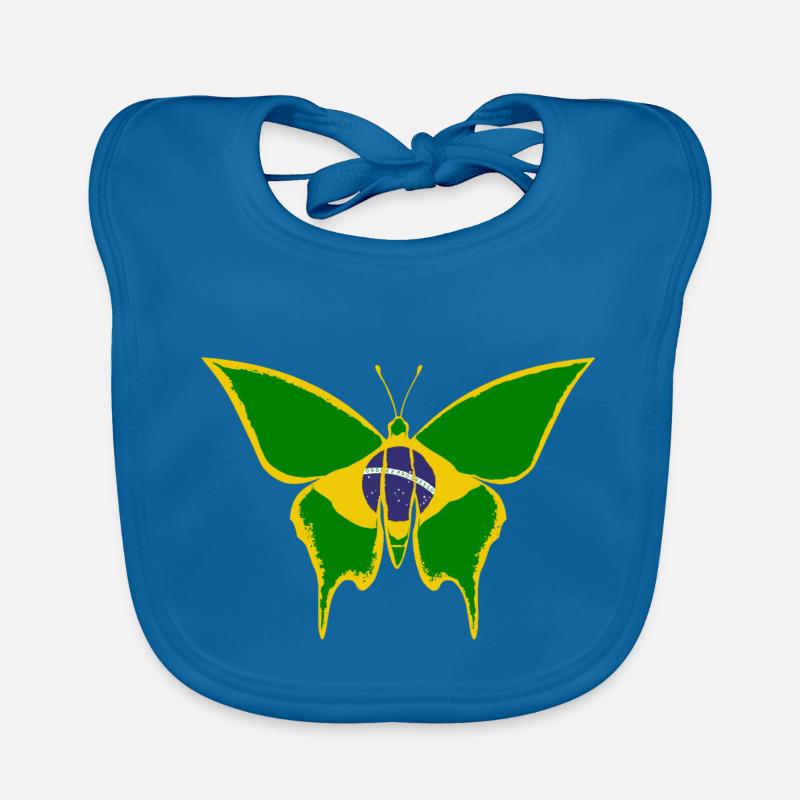 Drapeau du Brésil papillon - Bavoir bio Bébé - bleu paon