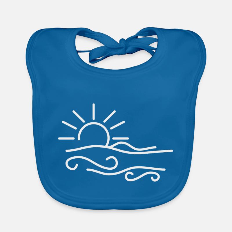 Coucher de soleil au bord de la mer / lac - Bavoir bio Bébé - bleu paon