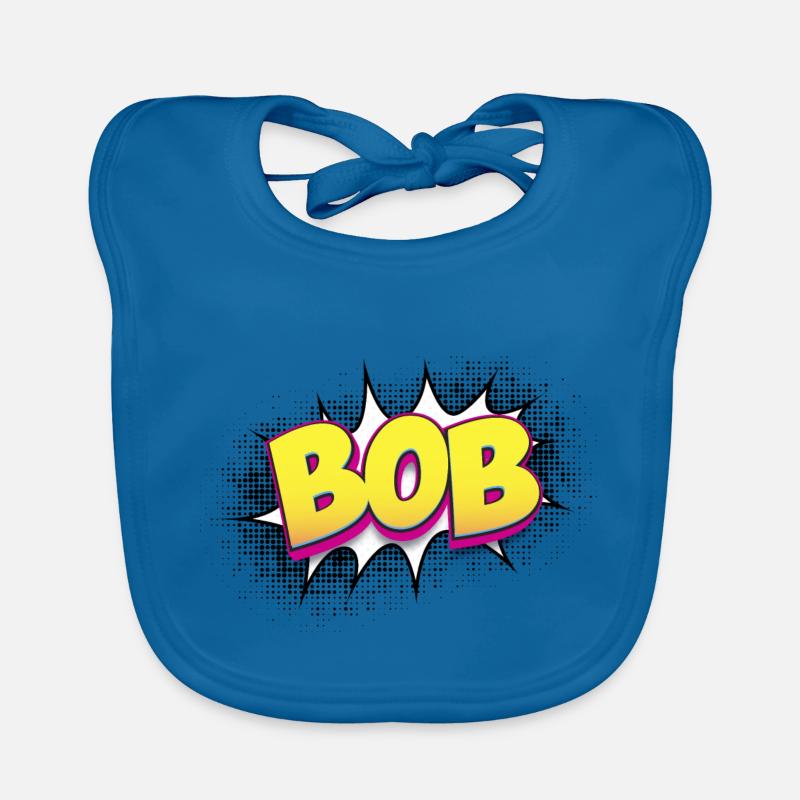 Bob Custom Name Comic Book Style Pop Art, Bob Organic Baby Bibs