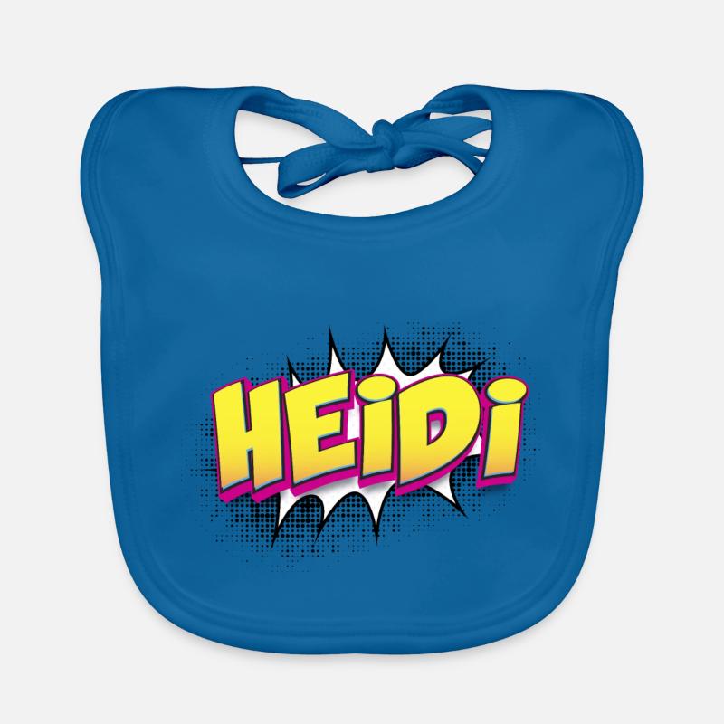 Heidi Custom Name Comic Book Style Pop Art, Heidi Organic Baby Bibs