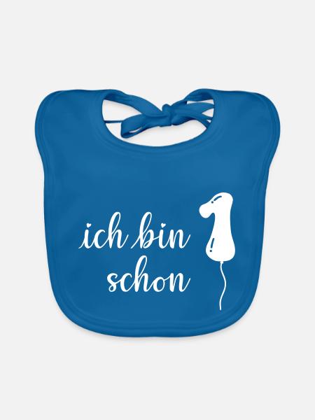 Ich bin schon 1! - freie Farbauswahl - Baby Bio-Lätzchen - Pfauenblau - Vorne