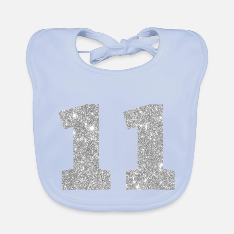 Number 11 Silver Glitter - 11th Anniversary Organic Baby Bibs