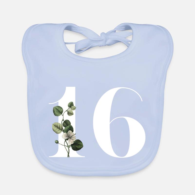 Nummer 16 Blumengrün -16. Blumengeburtstag Baby Bio-Lätzchen