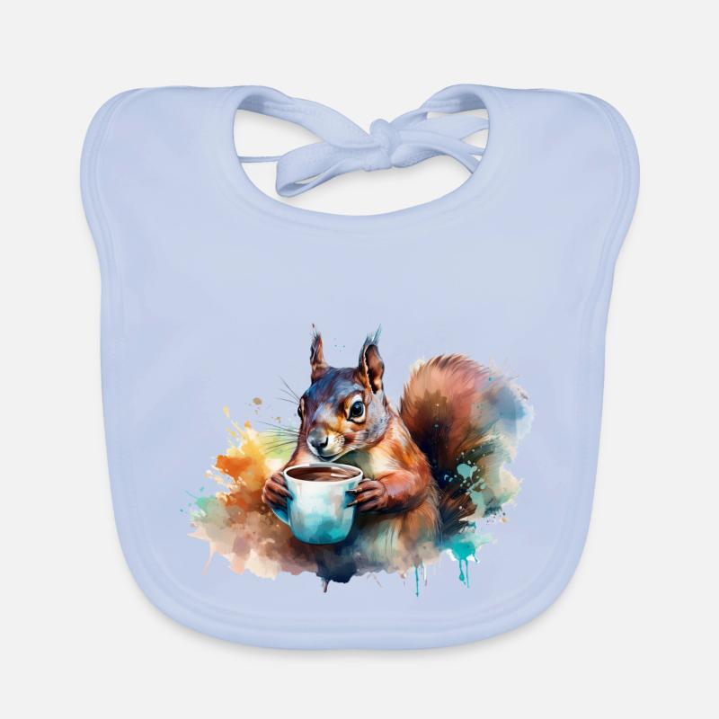 Squirrel drinking a cup of coffee Organic Baby Bibs