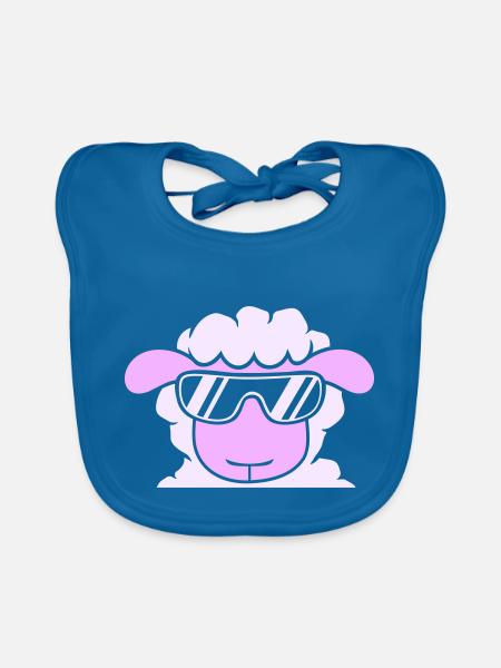Schaf Sonnenbrille Party Cool DJ Kopf Gesicht Süß - Baby Bio-Lätzchen - Pfauenblau - Vorne