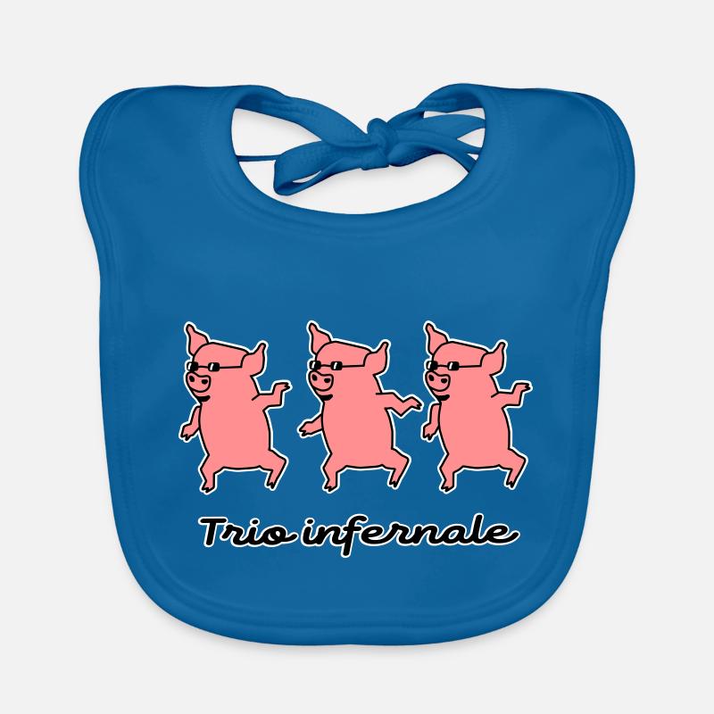 Trio infernale, trois cochons - Bavoir bio Bébé - bleu paon