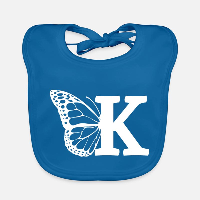 lettre k papillon - Bavoir bio Bébé - bleu paon