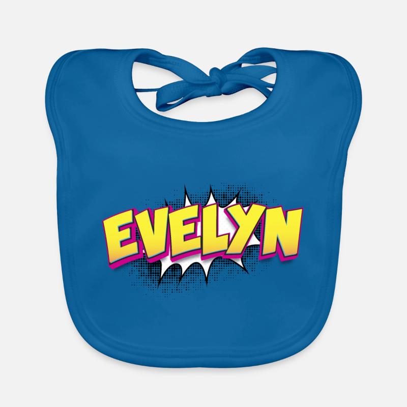 Evelyn Custom Name Comic Book Style Pop Art, Organic Baby Bibs