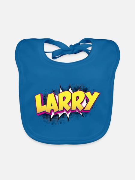 Larry Benutzerdefinierter Name Comic-Stil Pop-Art, Larry - Baby Bio-Lätzchen - Pfauenblau - Vorne