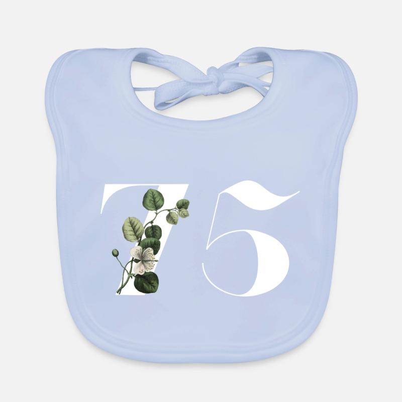 Number 75 Floral Green - 75th Floral Birthday Organic Baby Bibs