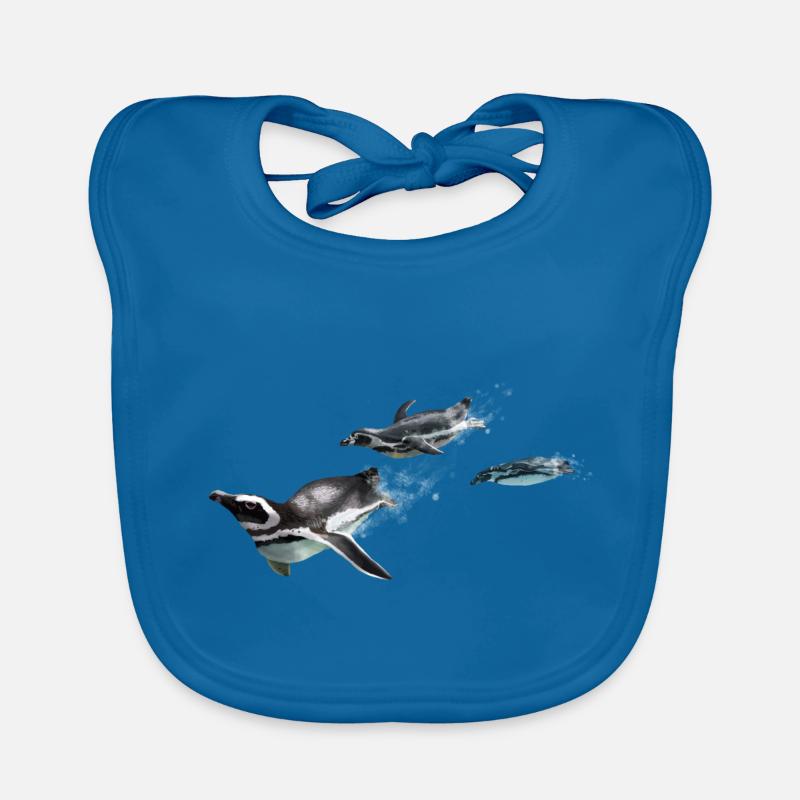 Pinguine - Baby Bio-Lätzchen - Pfauenblau