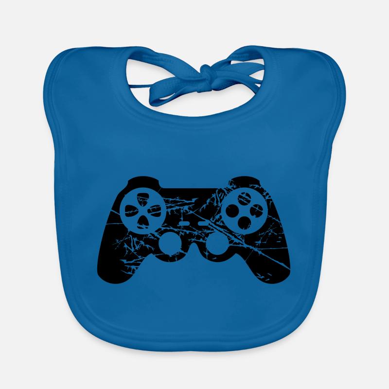 scratches cracks old design cool controller - Organic Baby Bibs - peacock-blue
