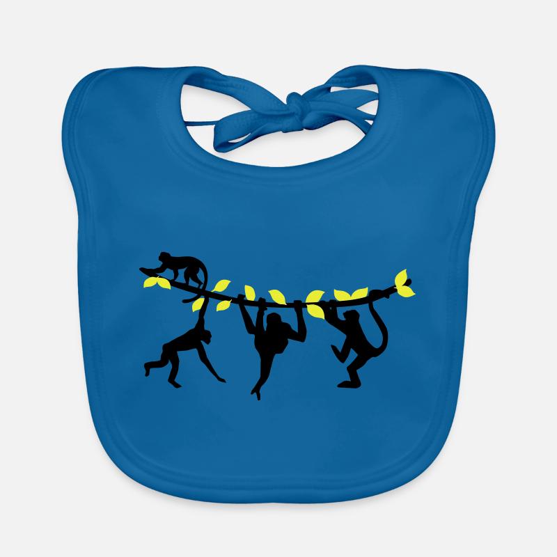climbing monkeys - monkey - Organic Baby Bibs - peacock-blue