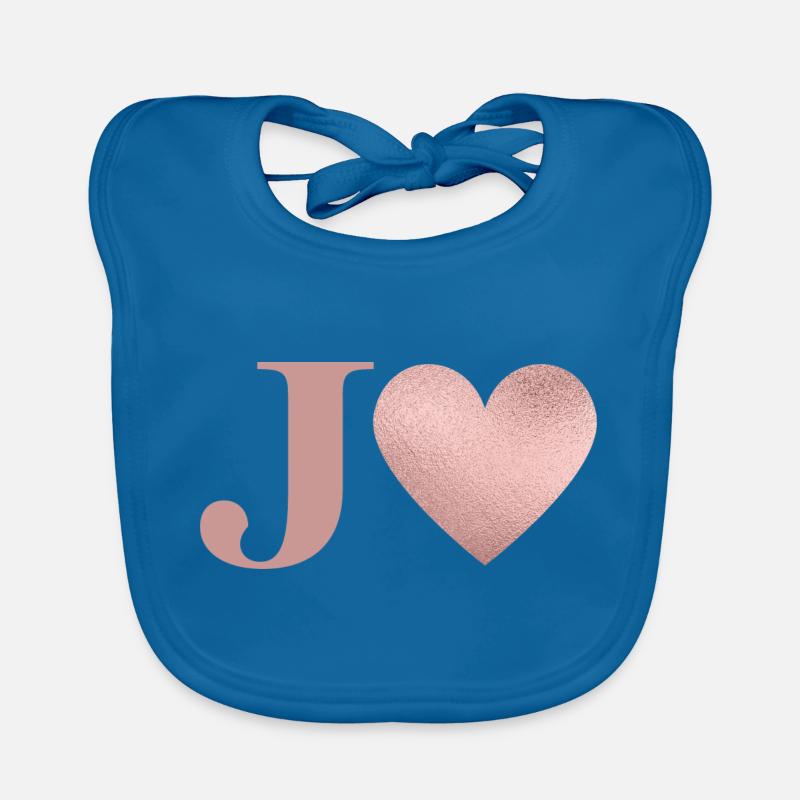 Buchstabe j Herz roségold - Baby Bio-Lätzchen - Pfauenblau