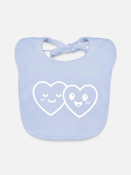 Hearts Couple Love - Organic Baby Bibs - sky blue - Front