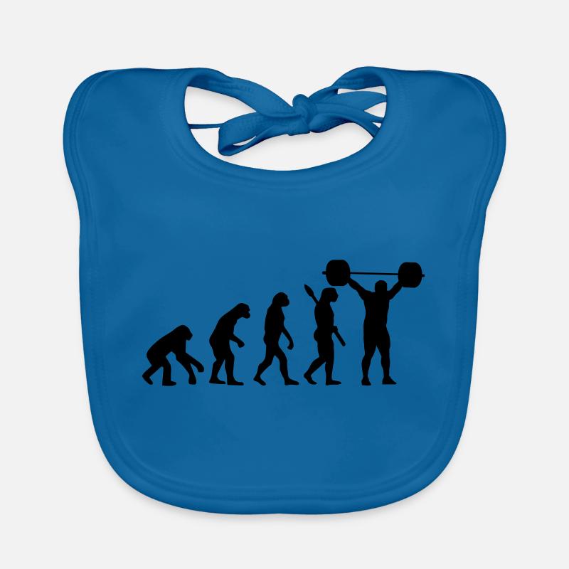 Evolution of Weightlifter - Bavoir bio Bébé - bleu paon