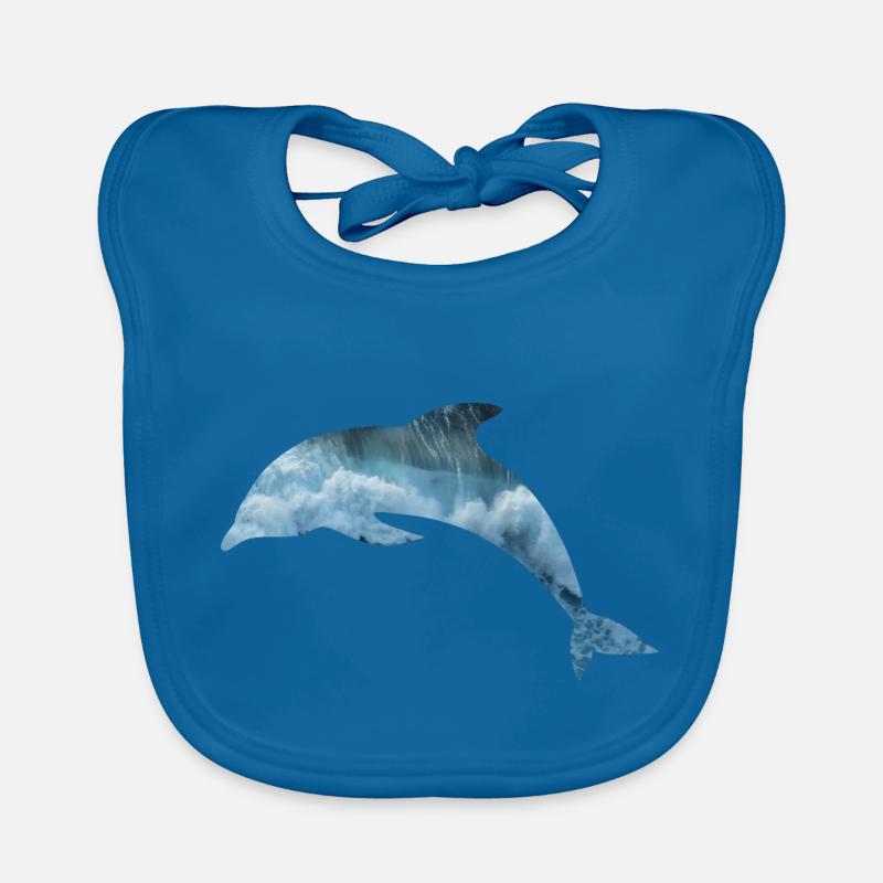 Mer de dauphin - Bavoir bio Bébé - bleu paon
