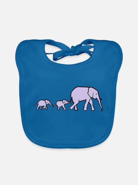 Elephant mother and baby elephants - Bavoir bio Bébé - bleu paon - Devant