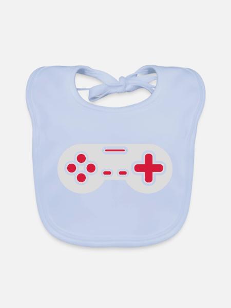 Conception Retro Gamer Controller - Bavoir bio Bébé - bleu ciel - Devant