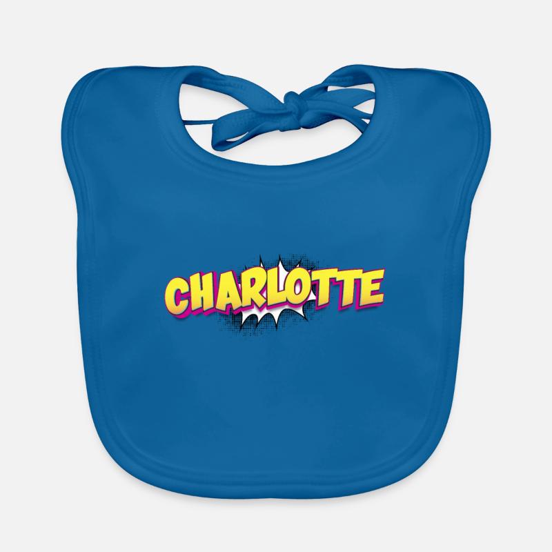 Charlotte Custom Name Comic Book Style Pop Art, Organic Baby Bibs