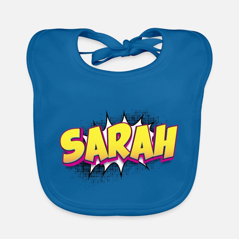 Sarah Custom Name Comic Book Style Pop Art, Sarah Organic Baby Bibs