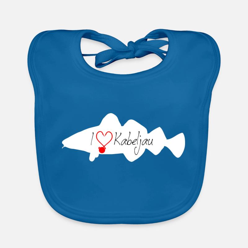 i Love Cod White - Organic Baby Bibs - peacock-blue