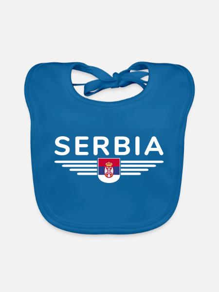 Design Serbie – Fierté et passion - Bavoir bio Bébé - bleu paon - Devant
