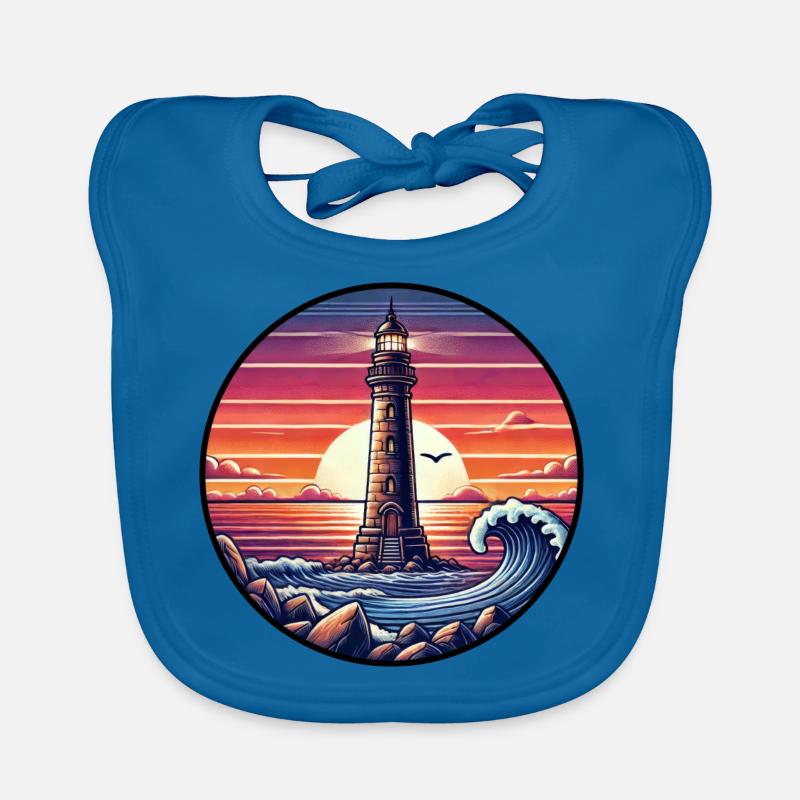Lighthouse Sunset Ocean Sea Romance Organic Baby Bibs