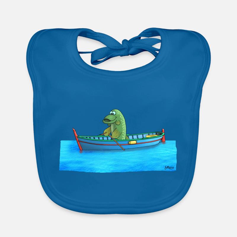 Hecht im Ruderboot Baby Bio-Lätzchen