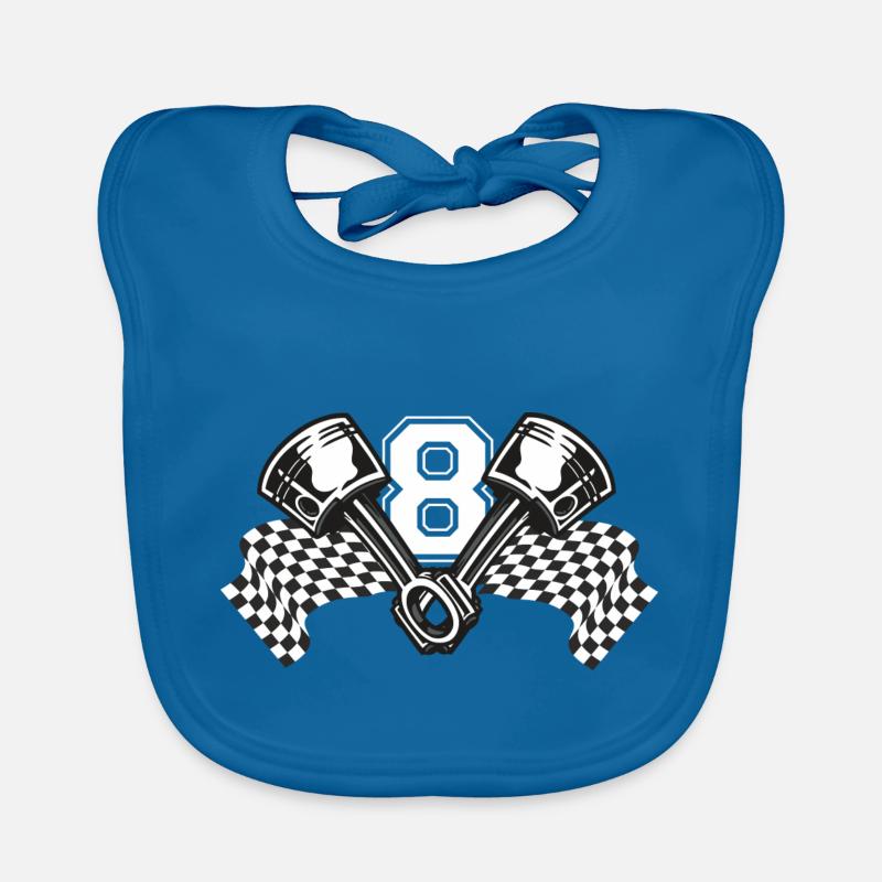 V8 piston with racing flag Organic Baby Bibs
